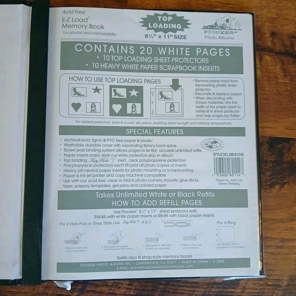 PIONEER EZ LOAD 8-1/2x11 Photo Memory Book Dark Green/Gold Scrapbook NEW
